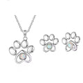 Fashion Jewelry 925 Sterling Silver Pet Paw Print Opal Necklace and Earring Jewelry Set