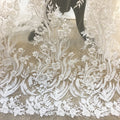 2023 New Bridal Crystal Beaded Tulle Lace Fabric White Luxury Embroidery Lace Fabric for Wedding Dress