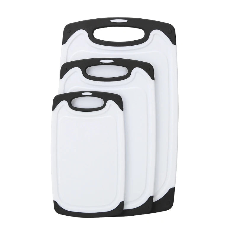 Set 3 Black White Durable PP Plastic Kitchen Cutting Boards Non-Slip Feet Eco-Friendly Juice Groove Cheese Chopping Kitchenware