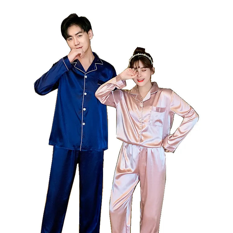 Couple's and Lover Sleepwear Set Satin Designers Men and Women Pajamas Long Sleeve