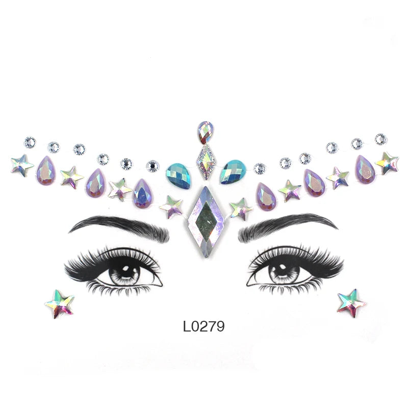 ZHONGLI Colourful Girls Beauty Gem Rave Temporary Tattoo Sticker with 1pc Paper Card and OPP Bag for Party Makeup
