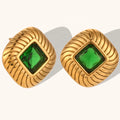 Dingran Vintage Rhombus AAA Zircon Stud Earring 316L Stainless Steel Gold Plated Jewelry Earrings