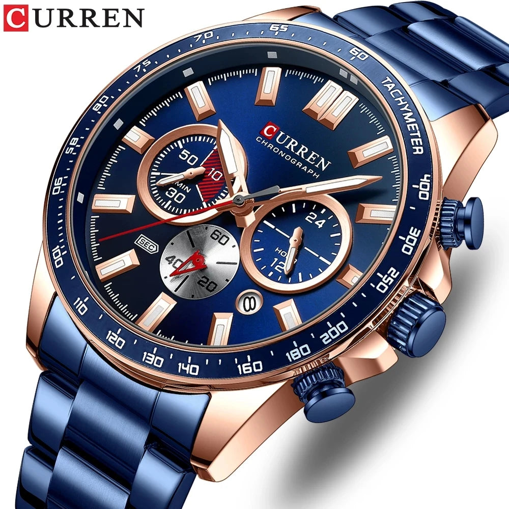 Fashion Reloj CURREN Men Watch 8418 Sports Chronograph Stainless Steel Band Watches Luminous Waterproof Quartz Men's Wristwatch