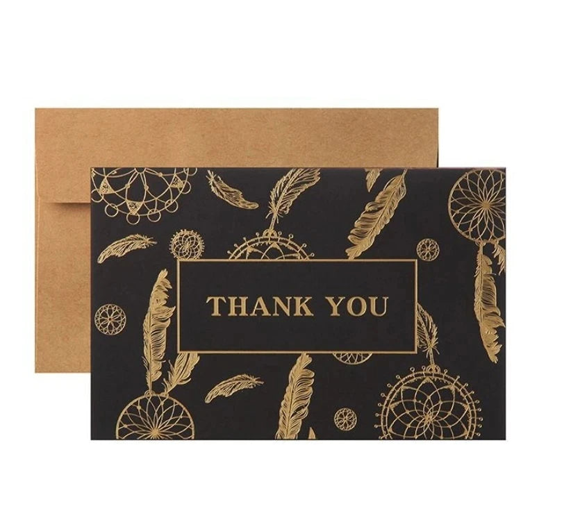 Wholesale Custom Printing Gold Stamping Thanksgiving Black Kraft Paper Greeting Cards With Envelopes