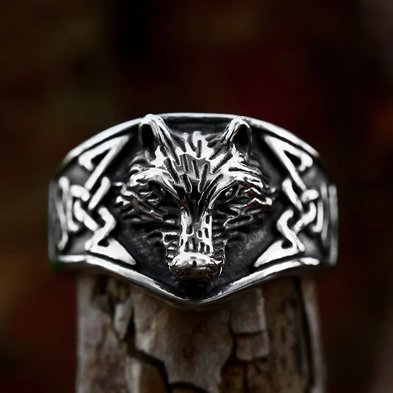 SS8-1234R 316L Stainless Steel Viking Wolf Ring Animal Men's Ring 3D Embossing Ring High Polished Rock Jewelry Wholesale