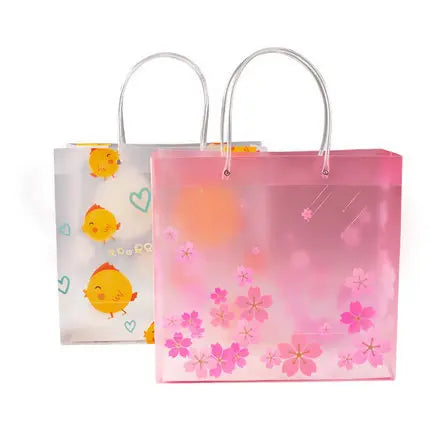 Custom Imprinted Striped Pattern Eco Medium Size Frosted PVC Tote Shopping Cosmetic Gift Advertising Bags Promotion