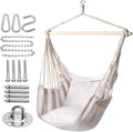 Woqi Soft Durable Cotton  Cushions Included  Large Macrame Hanging Chair with Pocket for Bedroom Patio Porch