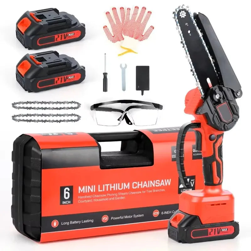 6 Inch Mini Chainsaw Cordless Brushed Electric Chainsaws Automatic Oiler Portable Chainsaw Household & Courtyard