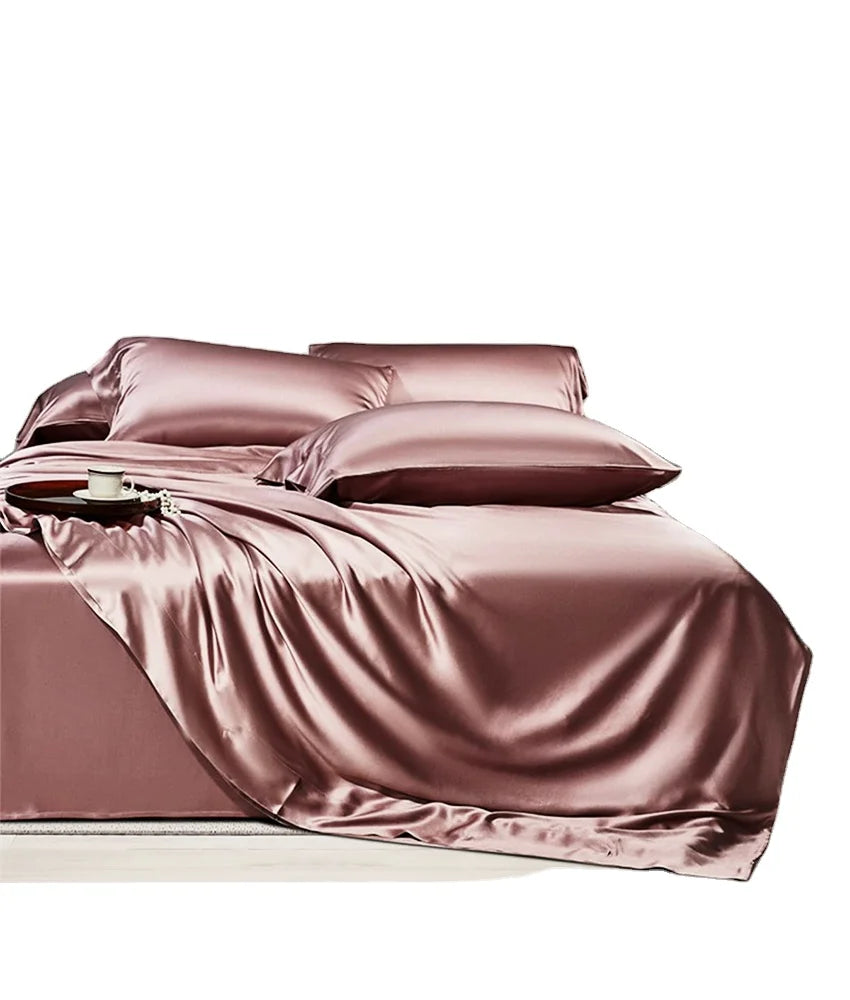 Luxury Satin Silk Sheets Bedding Set Oeko-tex Qualified Pure Mulberry Silk Duvet Cover Flat Bed Sheet King Size