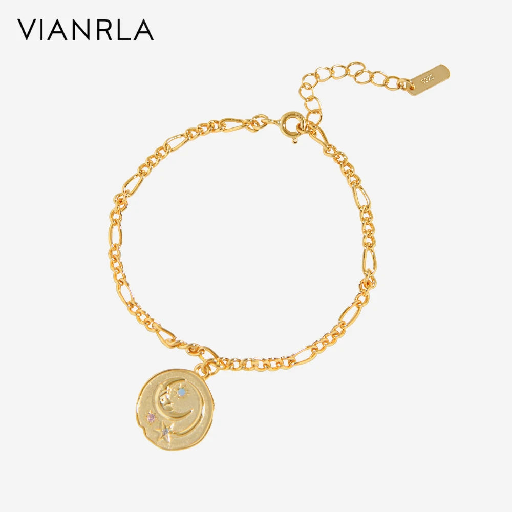 VIANRLA 925 Bracelet Silver Jewelry Star Moon Round Pendant Bracelet with Minimalist Style Daily Bracelets Drop Shipping Free La