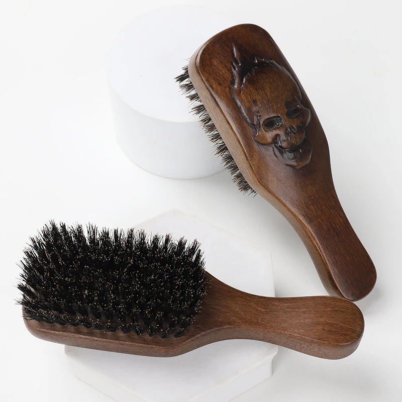 Men's Natural Boar Bristle Shaving Brush with Skull Design Customized Logo Beech Wood and Wooden Handle