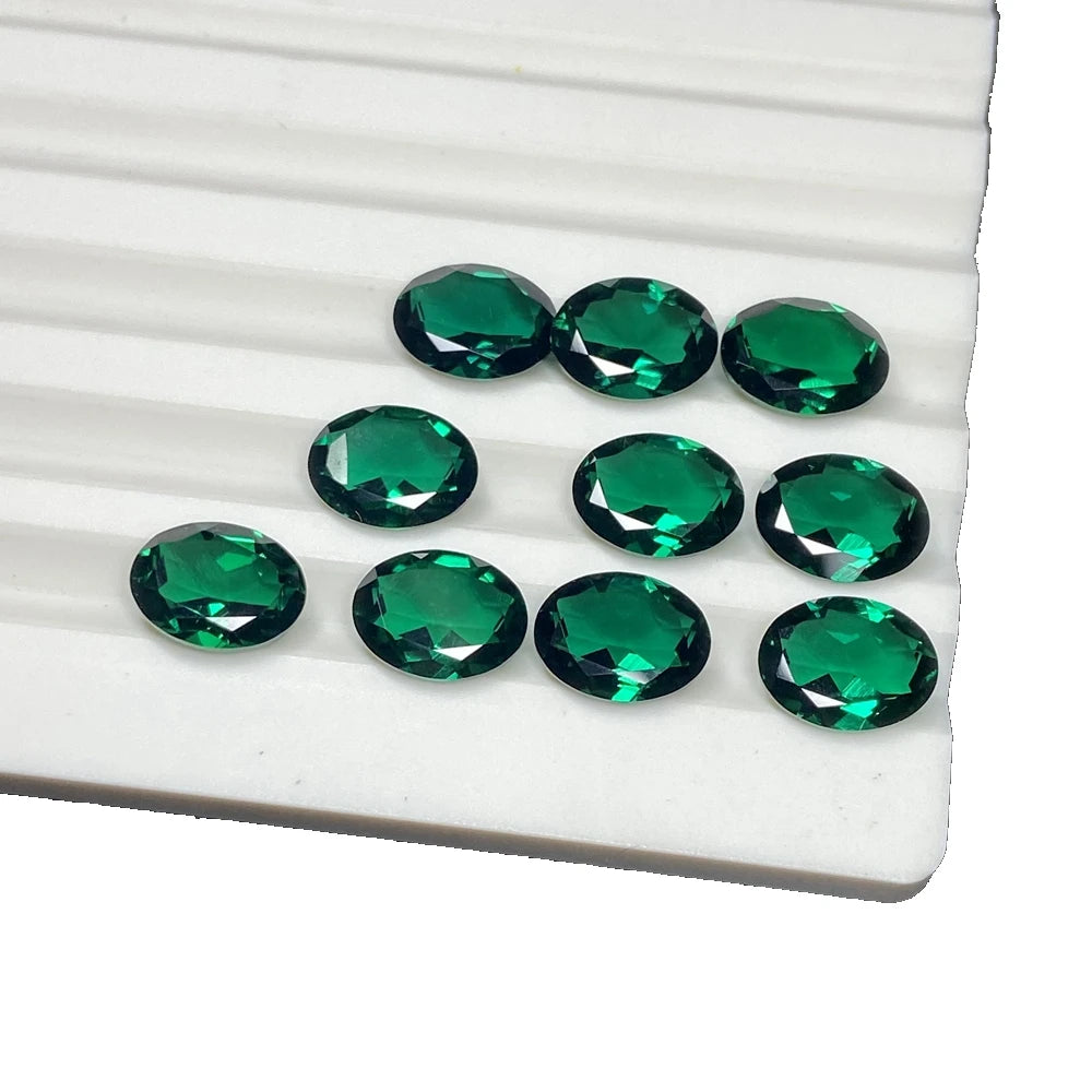 HQ GEMS a Quality 3x5--10x14mm Oval Cut Lab Grown Created Zambia Green Emerald Gemstone