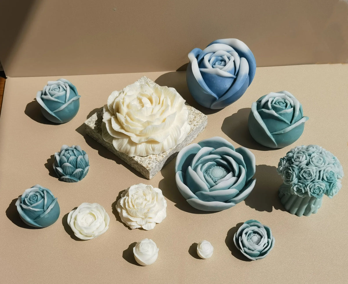 Large Sized Peony Lotus Rose Bouquet Flower Basket Collection Candle Gypsum Soap Resin Decorative Crafts Silicone Mold
