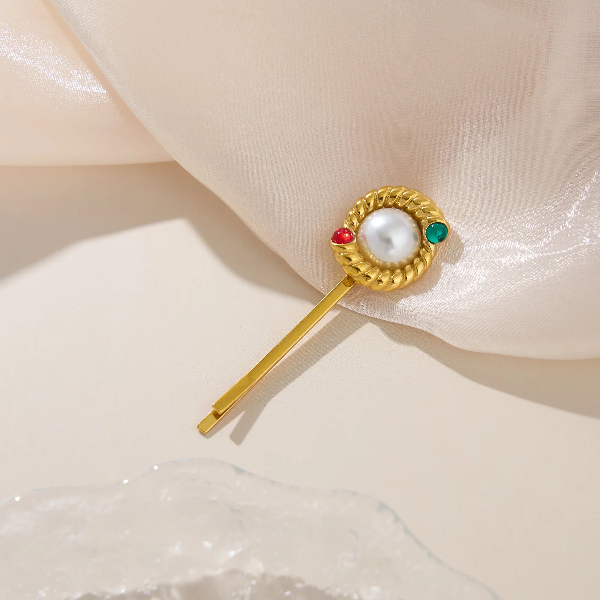 Dazan New HOT 18k Gold Plated Stainless Steel Boho Pink Zircon Snake Twist Pearl Hair Clip Hair Accessories for Mom Gift Jewelry