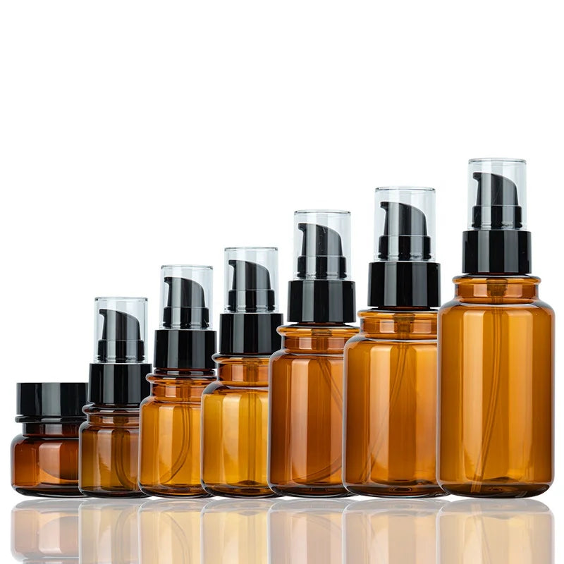 Wholesale 40ml/120ml/170ml/80ml/60ml/100ml PET Amber Round Plastic Boston Bottles with Pump for Hand Soap Shampoo