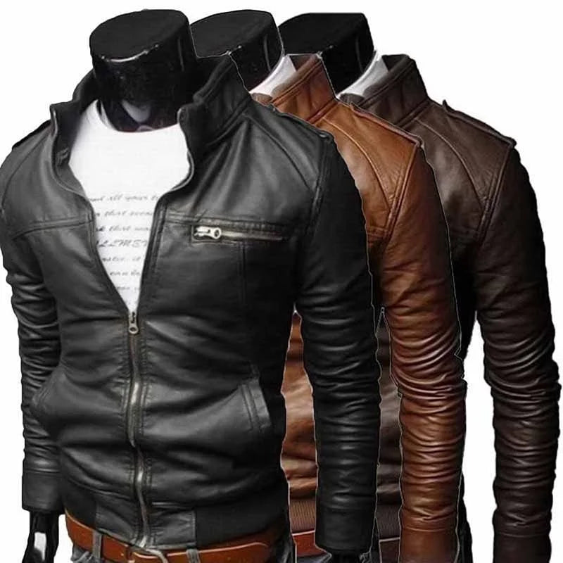 Hot Fashion Mens Cool Bomber Jackets Men Jacket Autumn Winter Collar Slim Fit Motorcycle Leather Jacket Coat Outwear Streetwear