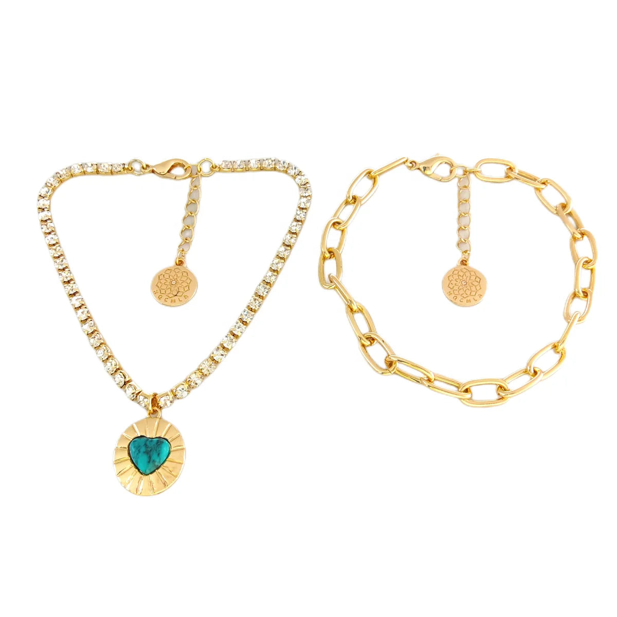 2026 Classic Style Fashion Pendant Heart Shaped Gold Plating Stone Heart Rhinestone Bangles Set Luxury Designer Jewelry Women