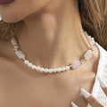 Trendy 18K Gold Adjustable Necklace Natural Stone Rose Quartz Beaded Clavicle Necklace Baroque Pearls Beaded Jewelry for Women