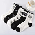 New Black White Autumn Winter Socks Women Mid Tube All Cotton Socks Woman