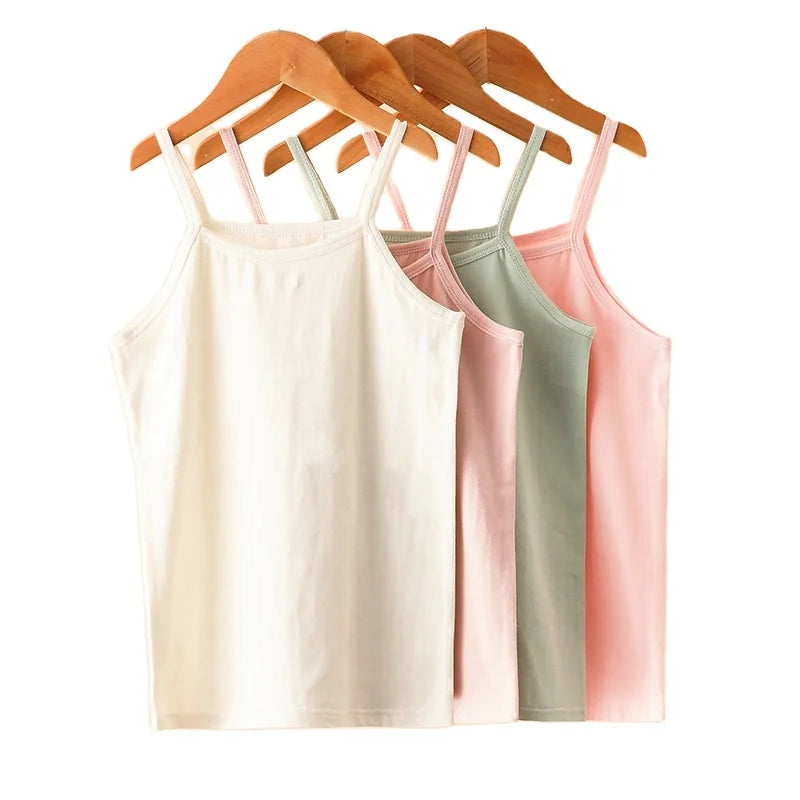 2023 Wholesale Breathable Cartoon Kids Tank Top Solid Knitted Vest with Sling Sleeveless Design Comfortable Top for Children