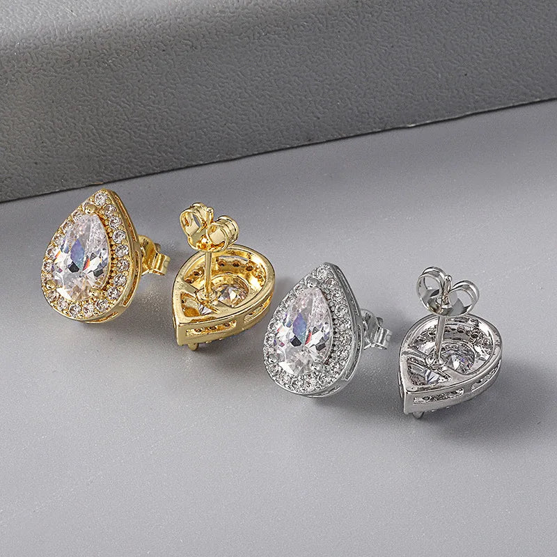 Laodun INS Hot Selling Women Girl Stud Earring Elegant Classic Simple Gemstone Flower Design Zircon Earring