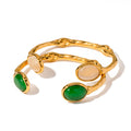 New Trendy Waterproof 18k Gold Plated Stainless Steel Jewelry Gift Minimalist Opening Texture Opal Bangles Bracelet for Women
