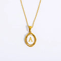 26 Letters NecklaceGold Color with Shells Titanium Steel English Letter Pendant Necklace Jewelry Gift for Women