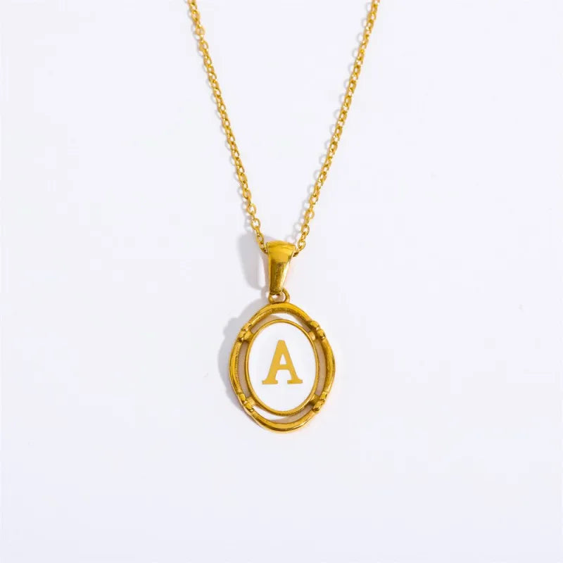 26 Letters NecklaceGold Color with Shells Titanium Steel English Letter Pendant Necklace Jewelry Gift for Women