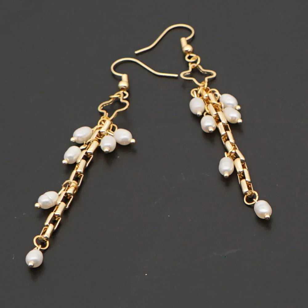 Fashionable Baroque Freshwater Pearl Earrings Female Golden Plated Ethnic Style Long Tassel Pearl Drop Earring