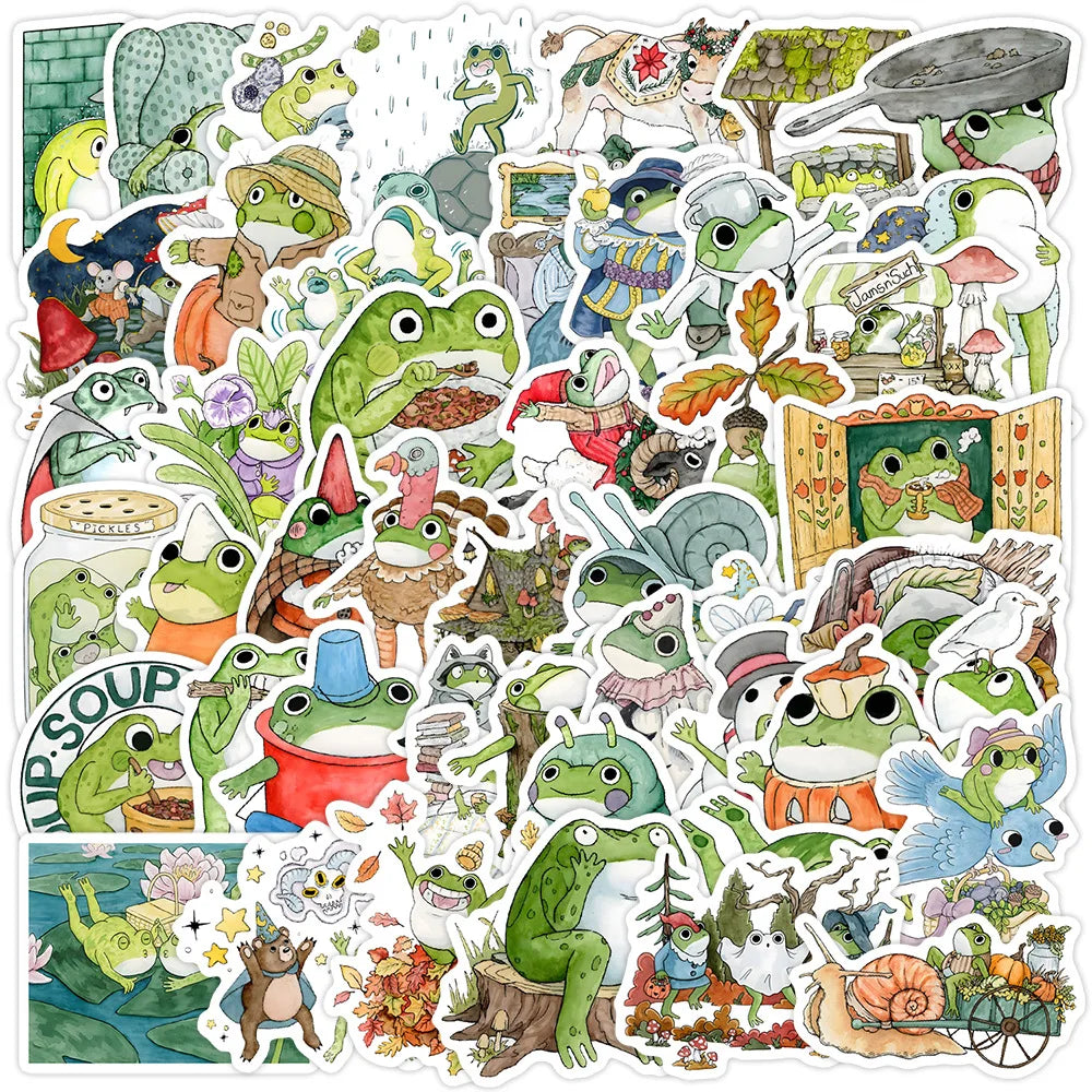 50Pcs Storybook Frog Drawing Graffiti Stickers for Children Wall Bottle Picture Book Decor Sticker