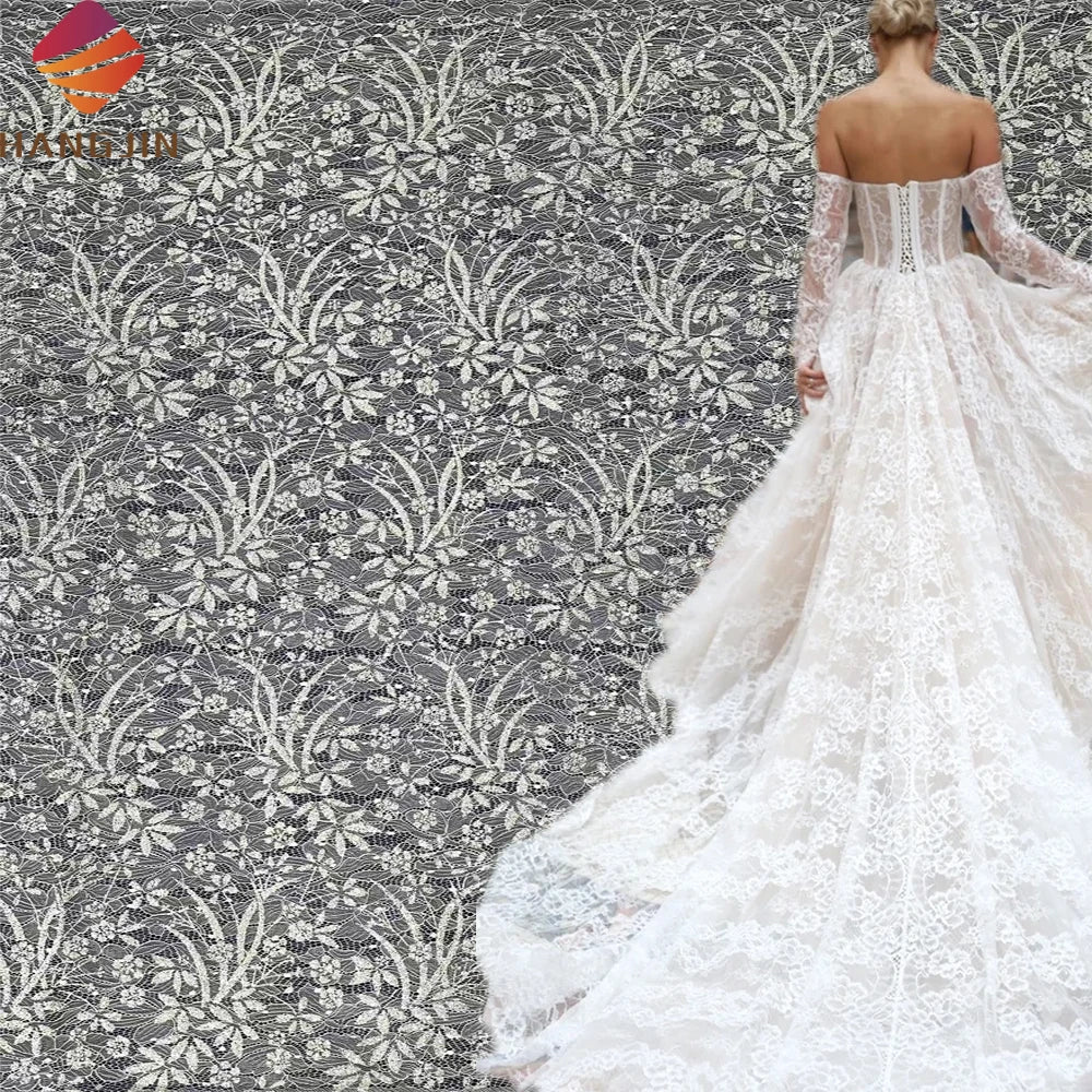 Silver-Spraying Glitter French Dantel Lace Fabric With Sequins for Wedding Dress Fabric Glitter Tulle Chantilly Bridal Lace