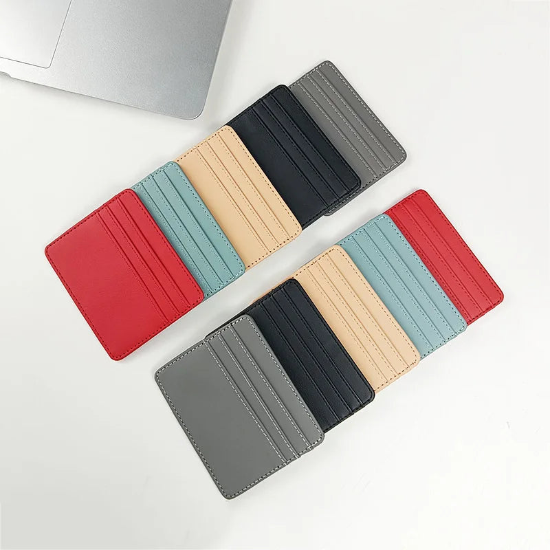 Custom logo Small Pu Leather Credit Card Holder Slim Minimalist Front Pocket Wallet Purse for Men Women