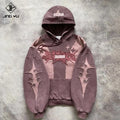 Custom Manufacturer Applique Vintage Cut and Sew Streetwear Acid Washed Distressed Embroidery Patch Hoodie for Men