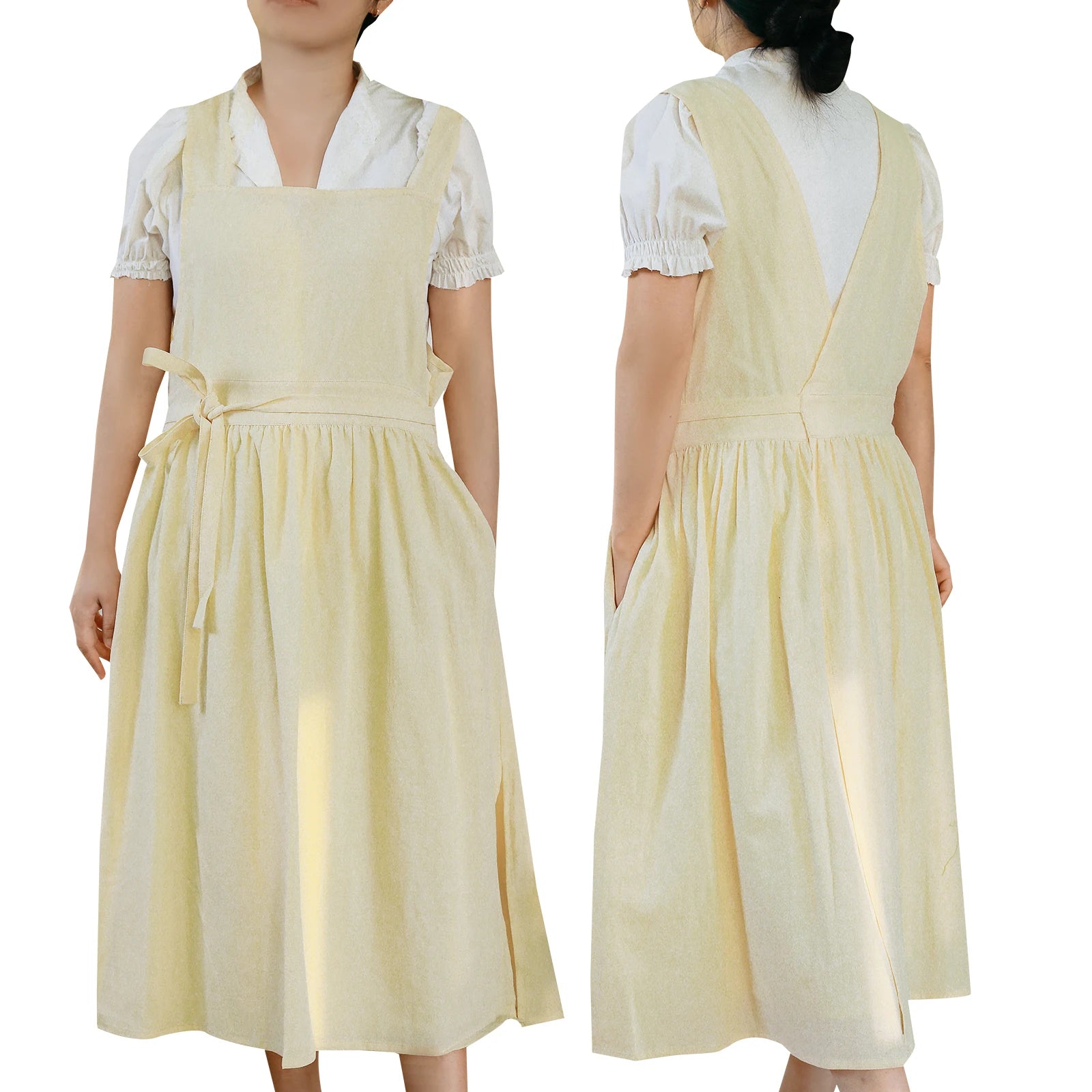Modern Style Adjustable Baking Cotton Double Side Women Kitchen Garden Apron With Pockets