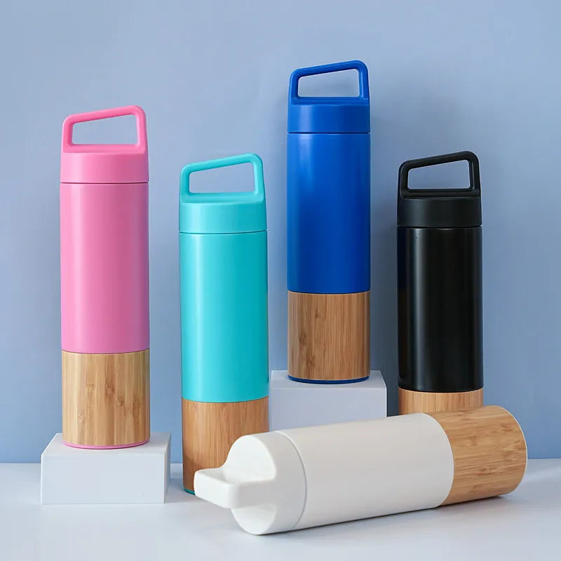 18oz Bamboo Shell Thermos 304 Stainless Steel Portable Outdoor Sports Water Bottle