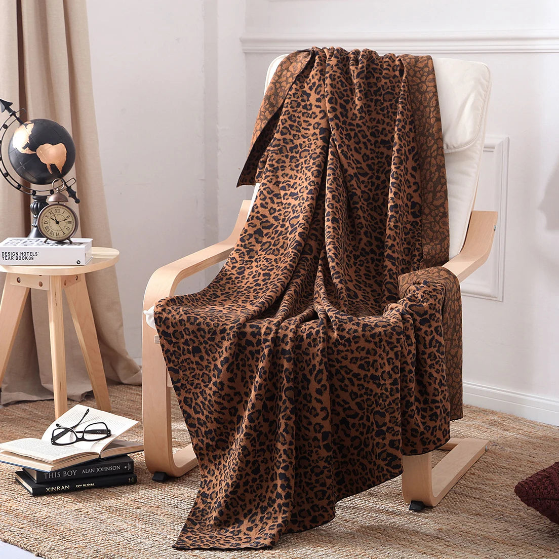 Bw Oeko-tex Soft Knitted 100% Cotton Jacquard Crochet Throw Baby Adult Grey Mocha Leopard Blanket 120x180cm Skin-Friendly