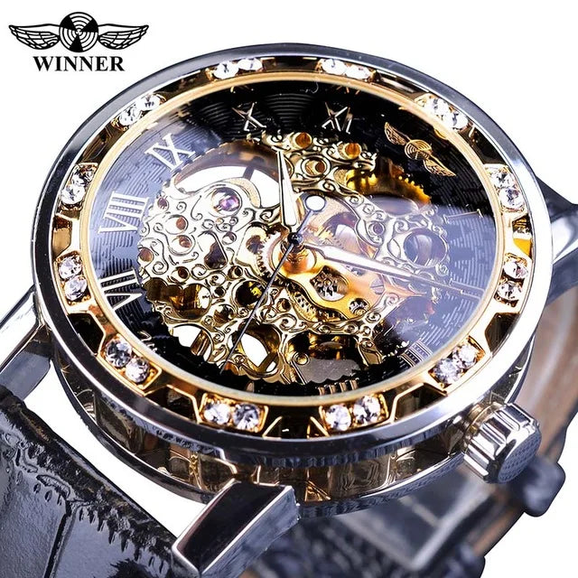 Winner Watch Luxury Transparent Case Casual Leather Strap Mens Watches Fashion New Mechanical Skeleton Men Watch Montre Homme