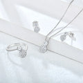 Fashion Jewelry Set 925 Sterling Silver Ring Necklace and Earrings Geometric Round Zirconia Jewelry Set for Women