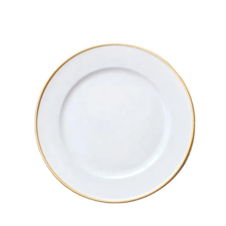 BPA Free Disposable White Charger Plates with Gold Rim Round White and Gold Charger Plates