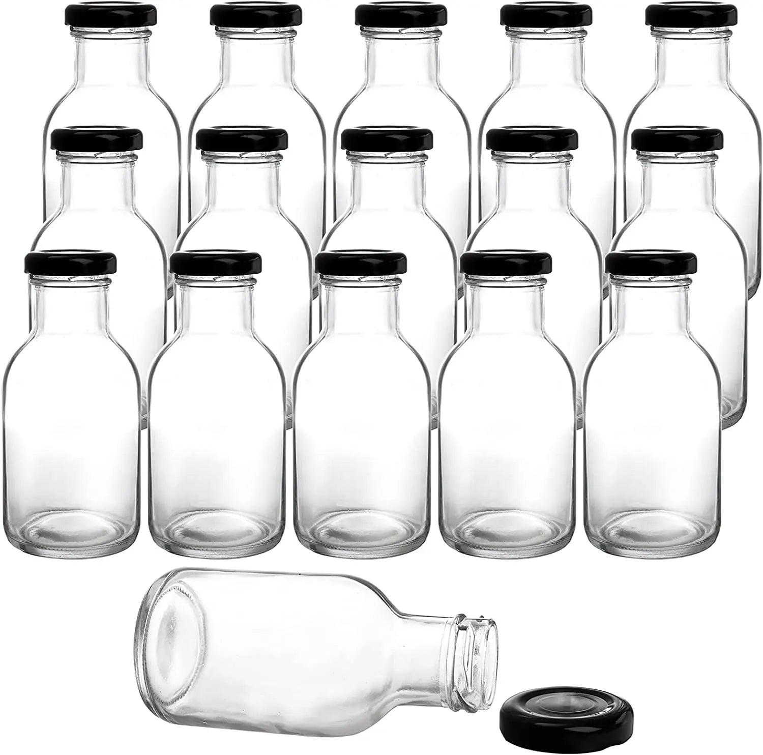 8 oz Hot Sauce Bottles with Leak Proof Screw Caps Wide Mouth Glass Bottles with Lids for Milk Beverages Oil Salad Dressing