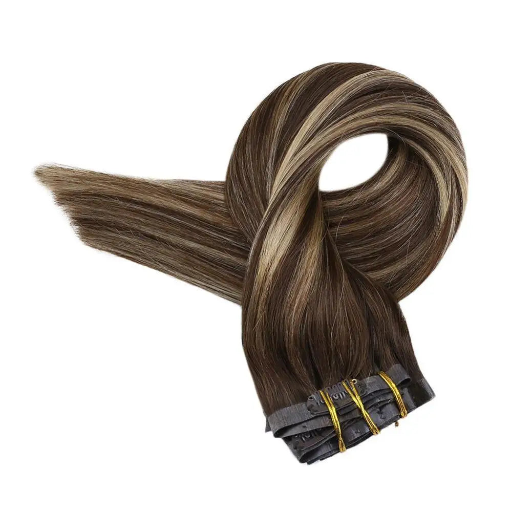 Silk Straight Virgin Cuticle Aligned Popular Balayage Ombre Human Seamless Clip in Hair Extensions