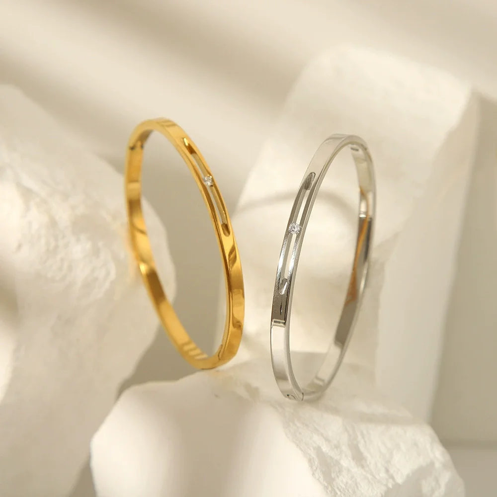 Wholesale Custom Nonallergic 6mm Stainless Steel 18K Gold Rose Gold Plated Bracelet Bangles