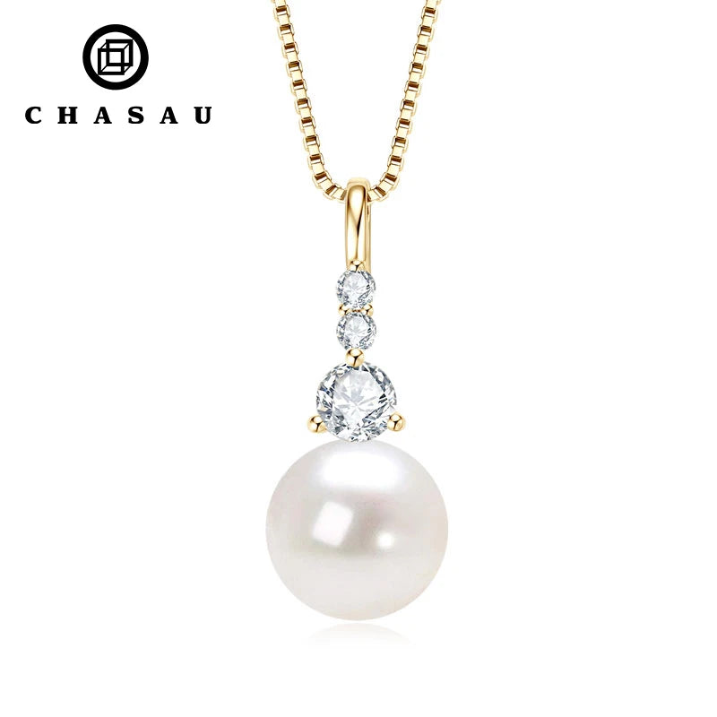 Hot Sell Natural Round Shape 925 Silver Pearl Necklace 9-10mm Freshwater Classic Simple Pearl Necklace for Women