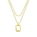 Fine 18k Gold Plated Double Layer 925 Sterling Silver Hollow square Pendant Fashion Stacked Necklace for Women