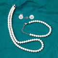 Simple 6mm Hand-Picked Pearl Earrings for Women Glass Imitation Round White Pearl Necklace and Earring Set With Pearl Bracelet