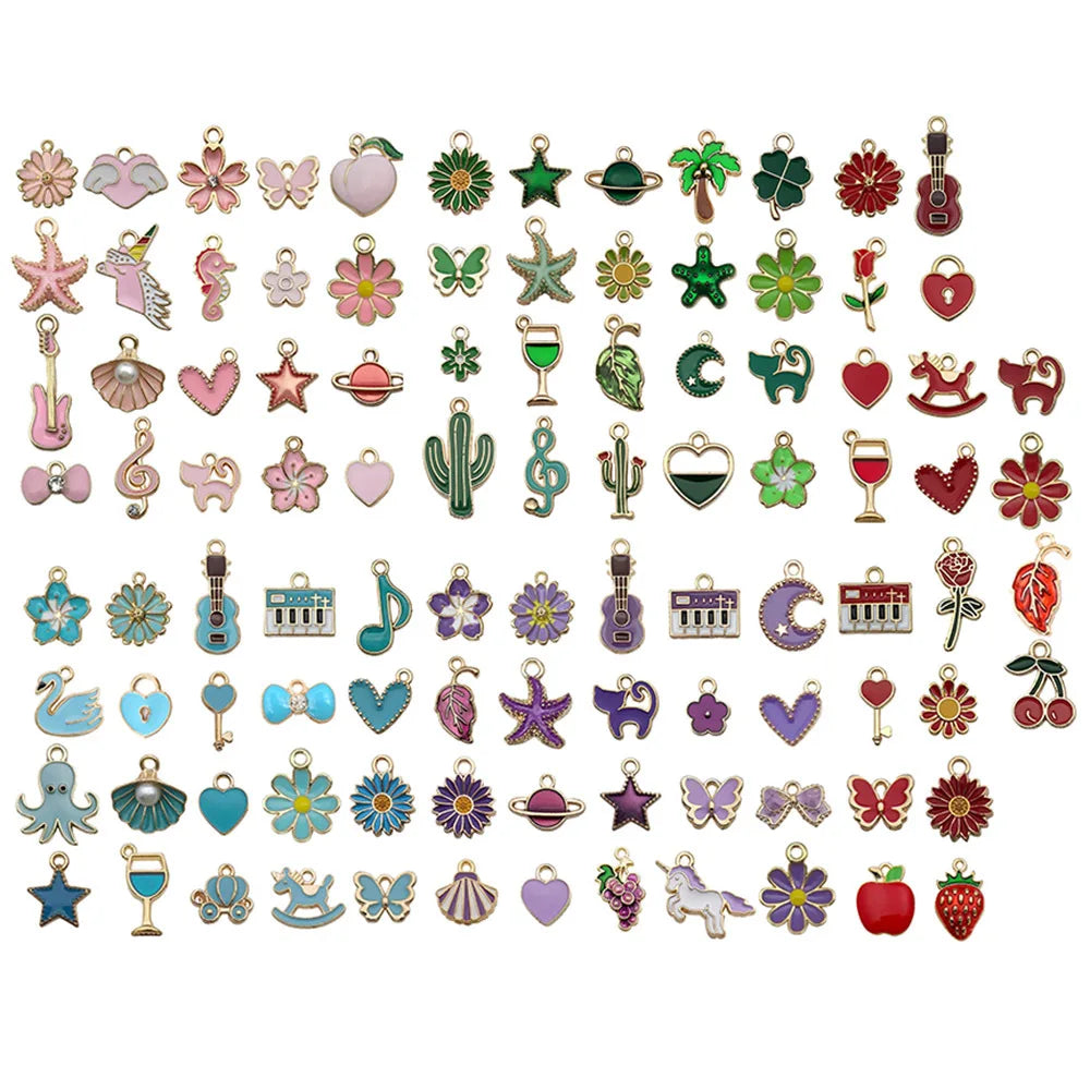 100pcs Gold Plate Mini Purple Enamel Alloy Oil Drop Charm Pendant Keychain Accessories DIY Sets for Necklace Jewelry Making