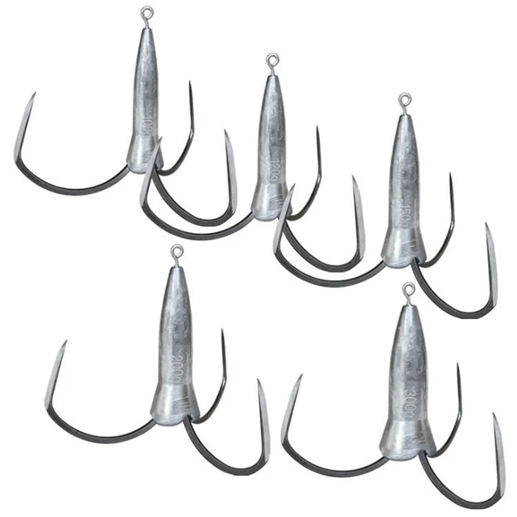 WEIHE 100g-300g  Sharpened Big Treble Fishing Hooks With Lead Head Three-jaw Hook Leaded Squid Anchor Hooks Non-Barb