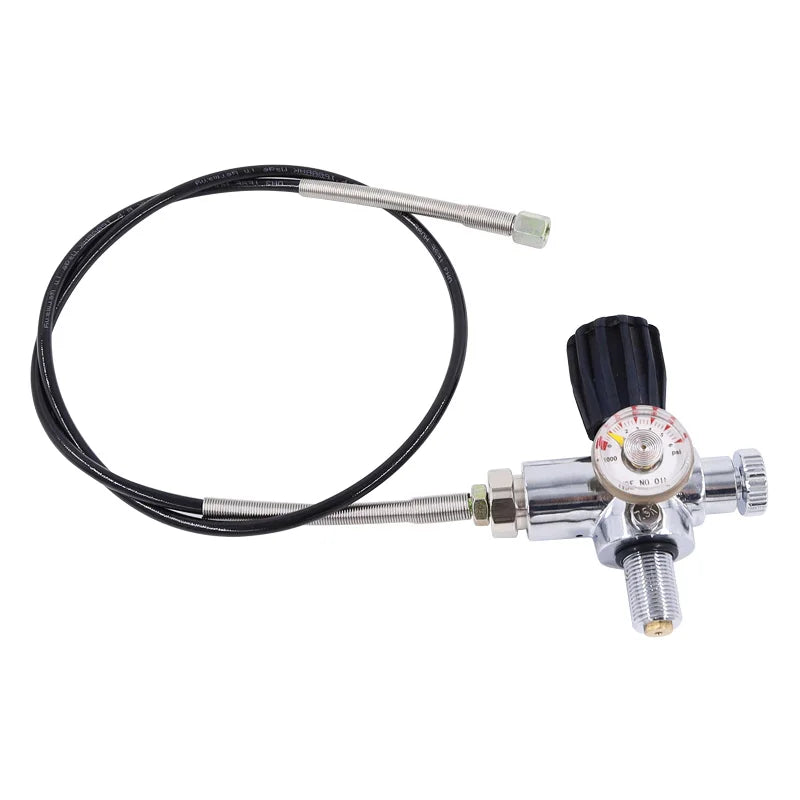 On Off Valve for Diving Bottle with Male Thread 7/8- 14UNF or M18*1.5 and 6000psi Gauge with High Pressure Hose Spring Around