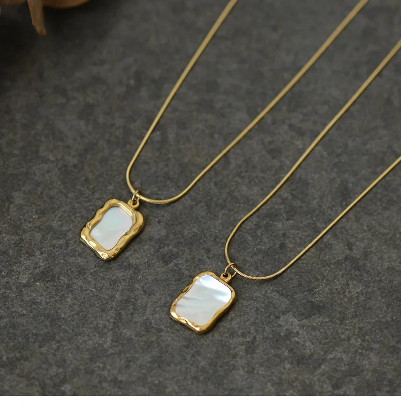 Retro Chaine Homme 18K Gold Plated Stainless Steel Geometric White Fritillaria Shell Clavicle Chain Necklace