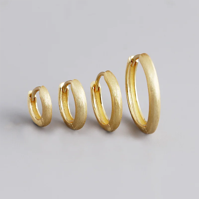 925 Sterling Silver Fine Jewelry Fashion Simple Sandblasted Ear Buckle Gold Plated Huggies Hoop Earrings Weddings Parties Gifts